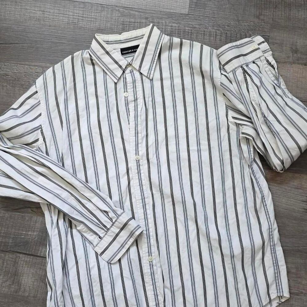 DKNY Men's Striped Button Up Shirt, Size Large